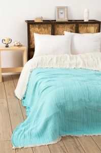 Cuvertura pentru Pat Dublu Model Muslin Turquoise (170 x 250)