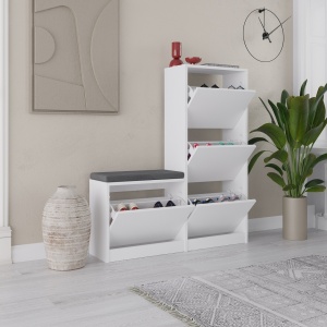 Dulap de pantofi cu banca Dude Alb 105x118.5x26 cm - Img 2