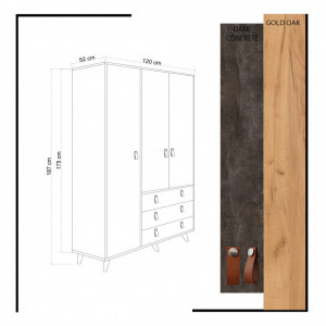 Dulap haine Model Chunky, Stejar/Ciment, 120x52x187 cm - Img 5