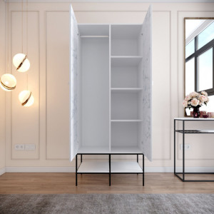 Dulap haine Model Martin, Alb marmorat/Negru/Auriu, 84x50x200 cm - Img 2
