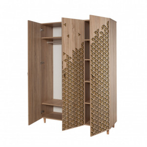 Dulap haine Model Mode-120, Stejar sonoma/Bej, 135x52x192 cm - Img 6