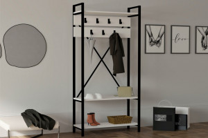 Dulap pentru hol Model Andy, Alb/Gri, 90x34x180 cm