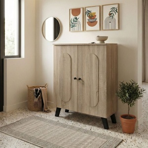 Dulap pentru pantofi Cathi, 2 usi, 3 polite, 9 perechi, Sonoma, 80 x 34 x 95 cm
