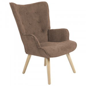 Fotoliu Fluffy material textil maro - culoare lemn natural 75x69x96cm - Img 1