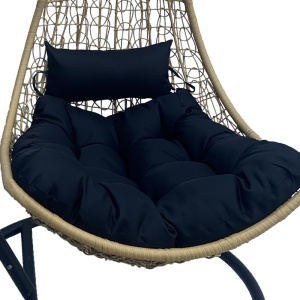 Leagăn Grădină Tip Ou Soleil, cu Suport, Ratan PE, Negru/Natural, Pernă Inclusă, 120x95x195 cm - Img 3