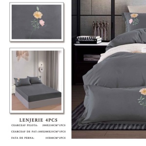 Lenjerie cu Elastic 180x200 cm, cu broderie, Sandro V3 Grey (Finet) - Img 2