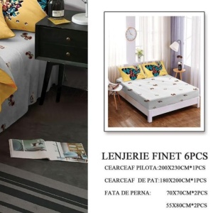 Lenjerie cu Elastic 180x200 cm, Yellow Butterfly 6 Piese (Finet) - Img 2