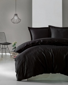 Lenjerie de pat dublu, Bumbac 100% Satinat Model Elegant Black