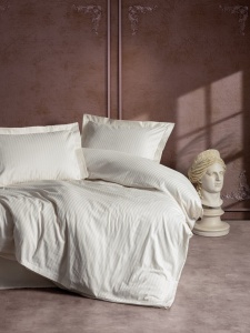 Lenjerie de pat dublu, Bumbac 100% Satinat Model Stripe Ecru