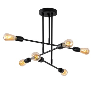 Lustra cu sase lumini PWL-0102, E27 negru, 75x50 cm - Img 1
