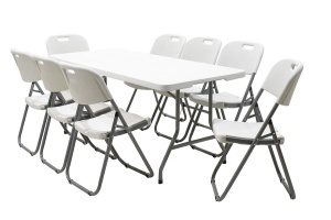 Masa de camping pliabila profesionala Rodeo cadru metalic, gri deschis 152x60x74cm - Img 10
