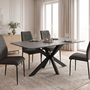Masă dining Bethan, Negru cu aspect de marmură, 160 x 80 x 75 cm