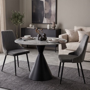 Masă dining Flenada, Gri/Negru cu aspect de marmură, D80 x 76 cm