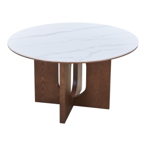 Masă dining Merge, alb marmorat/nuc, D130x75 cm - Img 2