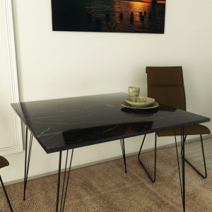 Masa Model Gordon, 90x90x75 cm, Negru/Negru marmorat - Img 3
