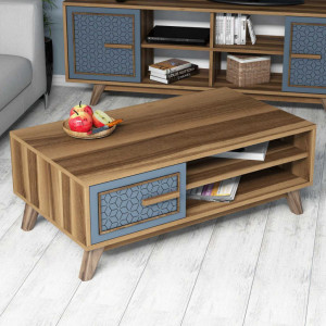 Masuta de Cafea Model Boyer, 105x60x38.2 cm, Nuc/Albastru - Img 3