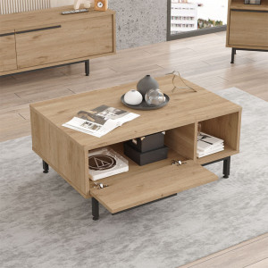 Masuta de Cafea Model Davion, 90x60x37.5 cm, Negru/Natural - Img 3
