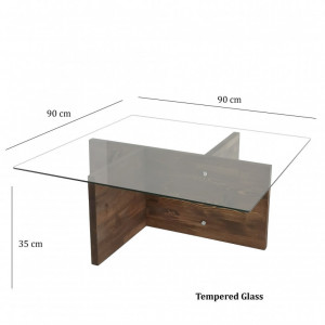 Masuta de Cafea Model Felipe, 90x90x35 cm, Nuc, Lemn masiv, Blat Sticla securizata - Img 8