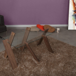 Masuta de Cafea Model Humphrey, 92x57x41 cm, Stejar inchis, Blat Sticla securizata - Img 1
