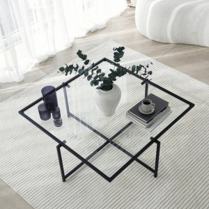 Masuta de Cafea Model Jenesis, 85x85x35 cm, Negru, Blat Sticla securizata - Img 10