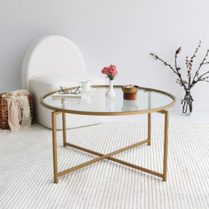Masuta de Cafea Model Julieta, 83x83x40 cm, Auriu, Blat Sticla securizata - Img 2