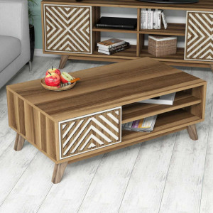 Masuta de Cafea Model Larson, 105x60x38.2 cm, Nuc/Crem - Img 3