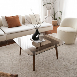 Masuta de Cafea Model Margaret, 80x80x40 cm, Nuc, Lemn masiv, Blat Sticla securizata - Img 1
