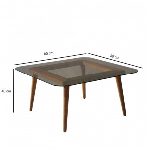 Masuta de Cafea Model Margaret, 80x80x40 cm, Nuc, Lemn masiv, Blat Sticla securizata - Img 8