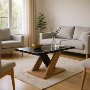 Măsuță de cafea Solange, sonoma/negru marmorat, 110x55x47.5 cm