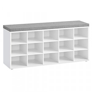 Pantofar bancuta hol cufar cu depozitare, Vasagle, Alb-Gri, 105x30x48 cm - Img 2