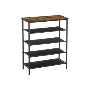 Pantofar cu 4 rafturi și blat superior, stil industrial, Maro Rustic/Negru, 75 × 30 × 91 cm - Img 6