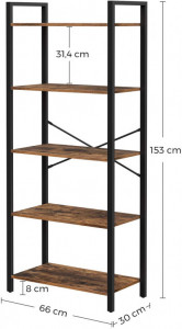 Raft cu 5 Polițe Model Avalynn, Maro rustic/Negru, 66x30x153 cm - Img 5