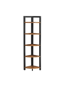 Raft de colț cu 5 polițe, stil industrial, Maro Rustic/Negru, 30 × 30 × 150 cm