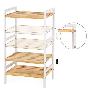 Raft multifuncțional din bambus cu 3 polițe reglabile, Alb/Natur, 45 × 31,5 × 80 cm - Img 7