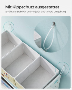 Raft pentru jucării cu 7 cutii textile detașabile, Alb, 62,5 × 29,5 × 60 cm - Img 6