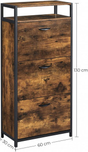 Raft pentru Pantofi Model Paislee, Maro rustic/Negru, 60x30x130 cm - Img 6