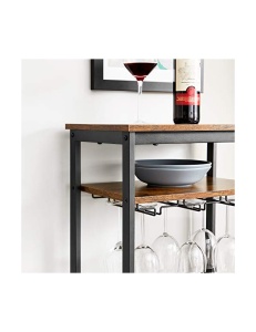 Raft pentru sticle de vin si suport pahare Model Elliott, capacitate 20 sticle, Maro rustic/Negru, 50x32x100 cm - Img 6