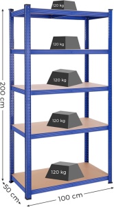 Raft Songmics, 5 rafturi, 50 x 100 x 200 cm, Blue, GLR050E01 - Img 5