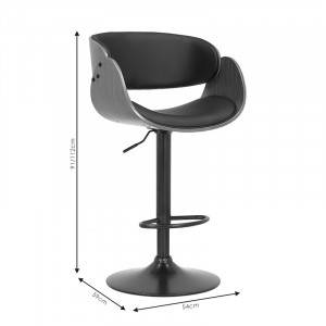 Scaun de bar, inaltime ajustabila, Model Hadley, Nuc/Negru, 54x59x113 cm - Img 7