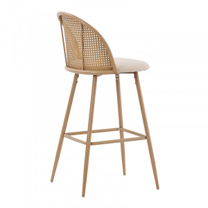 Scaun de bar Kace plastic ratan metal culoare lemn natural 43x55x102cm - Img 2