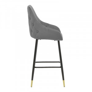 Scaun de bar Lithe picioare metal auriu negru - gri catifea 47x44x98cm - Img 3