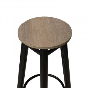 Scaun de bar Onyx stejar lemn - metal negru lucios D33x77cm - Img 2