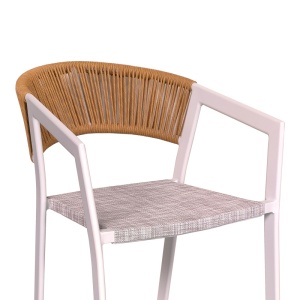 Scaun de bar pentru exterior, Model Phoenix, culoare alb si bej, aluminiu si poliratan, 53x58x103 cm - Img 3