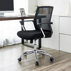 Scaun de birou, Songmics, Negru, 61x55x(92-102) cm - Img 1