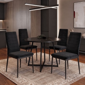 Scaun dining Parker, tapițat cu catifea, Negru, 41 × 48 × 96 cm