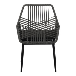 Scaun Grădină Tanish, Ratan Sintetic/Metal, cu Brațe, Gri/Negru, 58x58.5x87 cm - Img 7