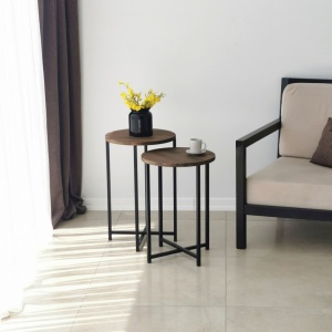 Set 2 Masue de Cafea Model Lynch, 35x35x55/35x35x50 cm, Blat Lemn 100%, Nuc/Negru - Img 7