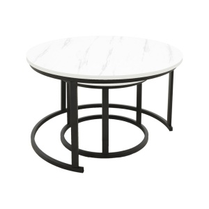 Set 2 Masute de Cafea Model Revelon, Alb marmorat/Negru, 80x80x45 cm - Img 4