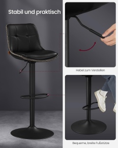 Set 2 scaune de bar Model Liberty, Negru, 45x48.1x90/112 cm - Img 4