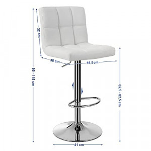 Set 2 scaune de bar, Songmics, Alb, 38x44.5x(95-115) cm - Img 3